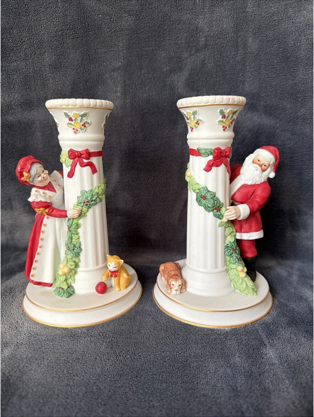 Danbury Mint Santa & Mrs Claus Candle Stick Holders 1992 Christmas